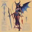 Placeholder: ConceptSheet [by Bruce Pennington]: woman wizard succubus and her dagger with AD&D statistics