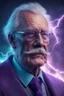 Placeholder: lightning strikes, abstract, high quality, UHD, Luminous Studio graphics engine, violet, cyan, octane render, cloudy haze, fiery members, old man Carl Gustav Jung with glasses and mustache portrait