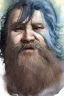 Placeholder: portrait, watercolour, realistic, illustration, dnd, fantasy, dwarf, beard, square face, ghost, ethereal, blue skin, glowy skin, see-through