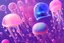 Placeholder: jellyfish glitter pink and blue in a galactic ambiance, delicate colors in the foreground, full of details, smooth, light effect，vaporwave colorful, smooth, extremely sharp detail, finely tuned detail, ultra high definition, 8 k, unreal engine 5, ultra sharp focus