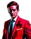 Placeholder: Create a compelling image featuring a man in a red suit with a dapper expression against a white background. Specify a hand-drawn style with bold strokes, emphasizing the meaning of the subject. Ensure the composition captures the essence of elegant expression, creating a visually striking and impactful scene through the use of hand-drawn strokes.