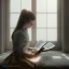 Placeholder: Study girl read a book in by the window, movie, real photo realistic, unreal engine, cinematic lighting --ar 1:1 creative