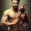 Placeholder: a masculine brunette gay austrian man with octopus plushie on head