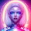 Placeholder: Smiling happy galactic girl, glitter blue and white dress with jewels, blond hair, blue eyes, pink glossy lips, cinematic lights, HQ, 4k, high details