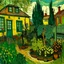 Placeholder: A garden in a small green town painted by Vincent van Gogh