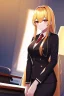 Placeholder: girl, masterpiece, best quality, cinematic lighting, detailed outfit, vibrant colors, perfect eyes, golden hair, very long hair, red eyes, office lady, indoors, desk,