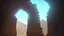 Placeholder: huge illuminated doorway in a rock wall in the side of the mountain