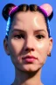 Placeholder: Ultra Realistic image, Rosalía artist, 40 years old, portrait, normal complexion, natural small busty, traditional little tattoo, two bows, little chopsticks hair ,black eye long liner, latex t-shirt and inflatable coat, gold pink and blue style, spray line glow make up, geometric led jewelry, fog, hot, inflatable style latex coat, vibrant color, highly detailed, art stations, concept art, smooth, unreal engine 5, god rays, ray tracing, RTX, lumen lighting, ultra detail, volumetric lighting.