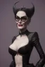 Placeholder: Carmen Dell`orifice as evil queen in black leather, leather, busty, cleavage, angry, stern look. character design by cory loftis, fenghua zhong, ryohei hase, ismail inceoglu and ruan jia. unreal engine 5, artistic lighting, highly detailed, photorealistic, fantasy