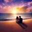 Placeholder: 2 lovers watching the sunset sitting in the sand on a sand island