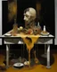 Placeholder: human body, universe-like table,complex surgical instruments mixed with human body-like musical instruments,minimalism,Painting By Adrian Ghenie, Rene Magritte, Salvador Dali, Lucian Freud