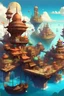 Placeholder: Vibrant Fantasy city, maritime, connect ships and floating platforms