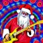 Placeholder: WOODSTOCK, hippie Santa playing electric guitar, psychedelic, peace sign, MUSHROOMS, TRIPPY, ACID, LSD, dreadlocks