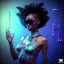 Placeholder: a black woman with extreme long hair and a blue crystal sunglases dancing on the dancefloor, behind her is a grafitti, steam punk, realistic, made in octane, cinematic, ultra-realistic, extremely detailed octane rendering, 8K, VRAY Super Real ar 2:3, dof photorealistic futuristic 50mm lens hard lighting dark gray tintype photograph, realistic lighting