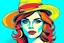 Placeholder: beautiful woman in hat in pop art style