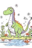 Placeholder: cute dinosaur colored with basic colors, full body, defined lines, no shadows, white background, clear and well, this dinosaur is eating flowers on the lake shore. This generation should be colored only with the colors black, red, green, yellow, light blue, blue and orange