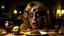 Placeholder: Spooky, ultra realistic distress, dining, ultra realistic hot woman, nose, giant eye on a table, organic hot bondes, dynamic, anguish, excited and lively scene, hypermaximalist figures, Creepy the Ring Alfred Hitchcock, Sam Raimi, insanely detailed, sinister, John Carpenter, Dario Argento, ornate