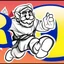 Placeholder: Male Fantasy RPG character, chaabi kawaii Mario proportions, lord of the rings inspiration, Vandyke beard, with a long ribbon held out in front as he runs from behind a large rock at an angle, isometric game