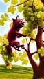 Placeholder: Grapes are too high on tree and on ground fox is jumping to reach the grapes