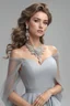 Placeholder: full body woman, from Russian Federation , elegant dress, elegant curled hair , 19 years old ,earring, no make up,8k, Candid avant garde portrait, charming woman, wearing Lovely Flower Diamond Pendant, octane render 3d, plastic material