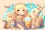 Placeholder: cute blonde chibi girl with an iced cocktail surrounded with cute chibi animals (mostly cats) in sunshine