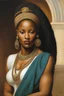 Placeholder: oil painting, in Michael Parkes style, ((best quality)), ((masterpiece)), ((realistic, digital art)), (hyper detailed), Upper body Portrait painting of a African American woman, in artistic pose, vivid coloring, painted by Michael Parkes