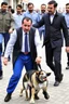 Placeholder: Syrian interim government head Abdul Rahman Mustafa with a dog's body being dragged by a Turkish citizen