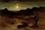 Placeholder: Dry trees, night, arid land, vegetations, rocks, little river, mountains, philip wilson steer impressionism painting