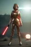 Placeholder: Ultra Realistic retro sci-fi portrait image from 1960, spaceship, sweet young Jane Fonda, tight latex suit, lightsaber fighting stance, soft color, highly detailed, unreal engine 5, ray tracing, RTX, lumen lighting, ultra detail, volumetric lighting, 3d, finely drawn, high definition, high resolution.