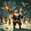 Placeholder: there is no kebabs at christmas, evil Santa, evil naked gnomes running around, staring flaming eyes, evil naked Rudolf, very big evil melting angry Frosty the snowman in background, 1940 christmas postcard, blood stains, Flying angels, Santa holding a chainsaw, fireworks,