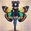 Placeholder: full body portrait illustration , with detailed blueprints and engineering schematics of a walking hybrid Madagascan sunset moth insect girl, in anime style, with highly detailed facial features, drawings, and technical notation, 8k, vibrant natural colors