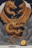 Placeholder: Bitcoin cryptocurrency stands in the middle and a dragon is around