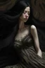 Placeholder: ((Hyperrealistic,hyperdetailed The image, possibly a photograph, captures the skin texture details of a incredible beautiful woman)) in lucid dreaming dress, very long black hair.