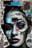 Placeholder: Ultra detailed medium portrait painting of a beautiful abused woman, she is crying and upset, masking tape on her mouth, blue brushed eye, chaos background,torn up collage of clippings, broken circuitry background, matrix effects, punk visual art, punk art aesthetic, graffiti art, pop surrealism, collage art, cluttered paint glitches