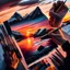 Placeholder: Produce an illustration of hands holding artist's tools against the backdrop of a breathtaking Norwegian sunset, symbolizing the freedom of expression and creativity offered by Starksøn's high-quality art supplies.