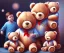 Placeholder: boy and big teddy bears. oil on canvas
