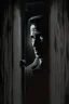 Placeholder: The man standing on the other side of the door, looking through the peephole with a suspicious expression on his face, modifiers: dark, Moody, shadowy, Low angle, film noir, Highly detailed, Digital painting, Artstation, Sharp focus, contrast, Contrasting colors, mystery, suspenseful, thriller, Expressionism, trending on deviantart, art by jock and sean phillips.