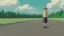 Placeholder: french canadian standing on a hat that is laying on the road