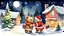Placeholder: merry little teddy bear Santa Claus giving presents to teddy bear cub kids in a snowy winter town in the night, 1963, watercolor, (style of Gabriel Pacheco:1.3), semi-side view, magic winter vibe