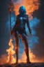 Placeholder: The female Shadow of Death using the staff of destruction. sexy. blue fire and orange smoke. fantasy art, Cinematic lighting, Volumetric lighting, Epic color composition, the hole naked truth, octane render