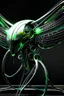 Placeholder: Cyborg symbiote, white color, green color, tendrils, high tech, cyberpunk, biopunk, membrane wings, carbon fiber