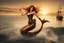 Placeholder: the most Beautiful steampunk Mermaid, jumping out of the Ocean at sunset