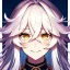 Placeholder: Clear focus, 8k, beautiful lighting, vibrant colors, girl, white long hair, vibrant golden eyes, hair in between the eyes, smile, messy hair, up close, angry,