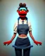 Placeholder: Waist up Portrait, hybrid character, waitress woman with monster muppet mask that covers her entire head, retro style, Sesame Street style, smooth, unreal engine 5, god lights, ray tracing, RTX, lumen lighting, ultra detail, volumetric lighting, 3d.