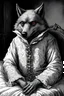 Placeholder: The big bad wolf portrait from the French fairytale "Little red riding hood" dressed up like a grandma, whistlinthe scary wolf wears a white lace baklava and frilly pajama set, waiting in a bed as he awaits, art by Gustave Dore, dark fantasy, 19th century art, children's book illustration, storybook illustration, wolf monster , folk art, macabre, rich colors, absurdist cartoonist style