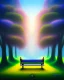 Placeholder: park mystical dream, park bench, man, woman, child, dog, trees, path, bird, sunshine, mystical, fantasy, romanticism, pastel colors, daylight, daytime, acrylic painting, detailed, soft focus,