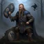 Placeholder: European pagan art with nature and runes and ravens and swedish flag and realistic viking warrior with an axe