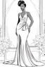 Placeholder: Coloring page of a elegant fashion model black woman, dynamic poses, full body portrait, thick and clean lines, clean details, ar 2:3, no-color, coloring page style, no-turban, coloring page style, non background, non color, non shading, no-grayscale, coloring page for adults