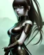 Placeholder: Detailed anime Kunoichi girl, long brown hair, green eyes, black latex bodysuit, intricate details, portrait, keep head in frame, slight smile, black Japanese motif, concept art, highly detailed, digital painting, concept art, sharp focus, illustration, art by Yoji Shinkawa, WLOP and greg rutkowski and alphonse mucha and artgerm and yanjun Chen and Junji ito and Makoto Shinkai, HDR, octane render