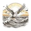 Placeholder: A seagull flying over crashing waves, serene, naturalistic, soft sunrise lighting, T-shirt design graphic, vector, contour, white background